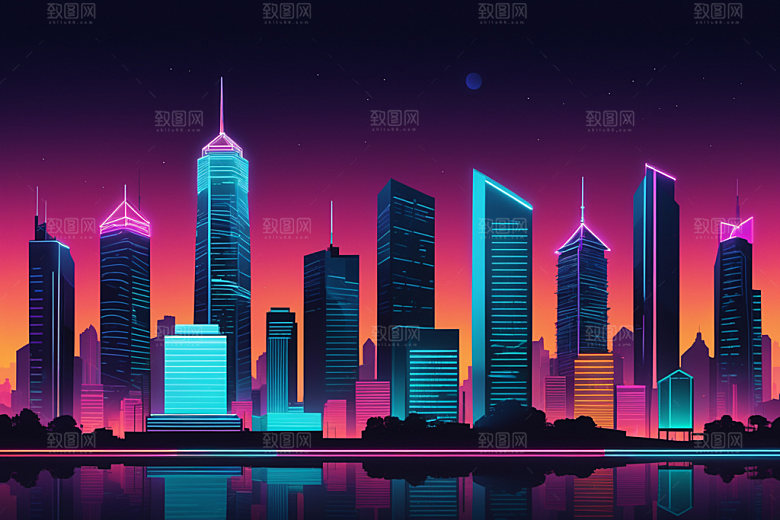 霓虹城市未来赛博朋克插画