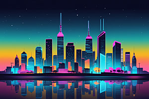 霓虹城市彩色未来插画