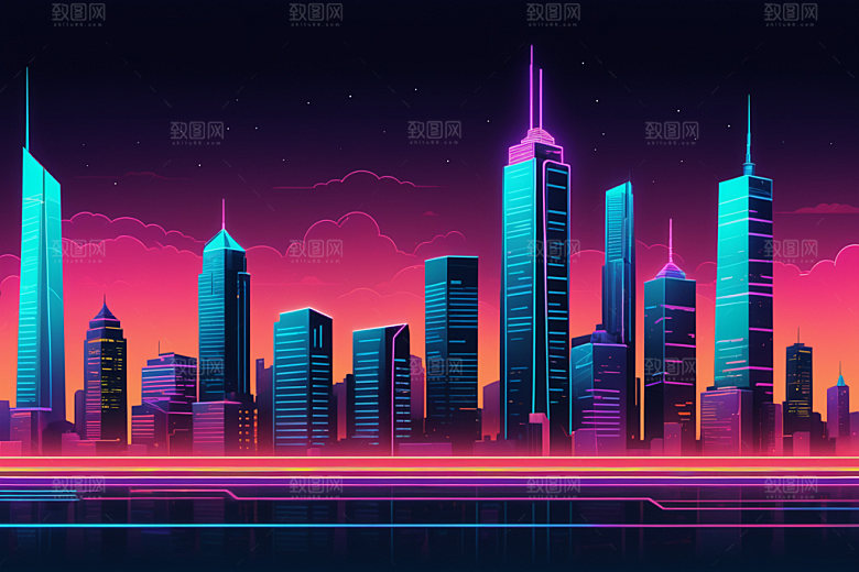 霓虹城市科技感元素插画
