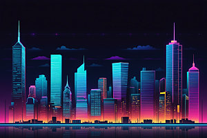 霓虹城市建筑都市插画