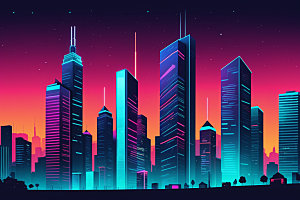 霓虹城市未来科技感插画