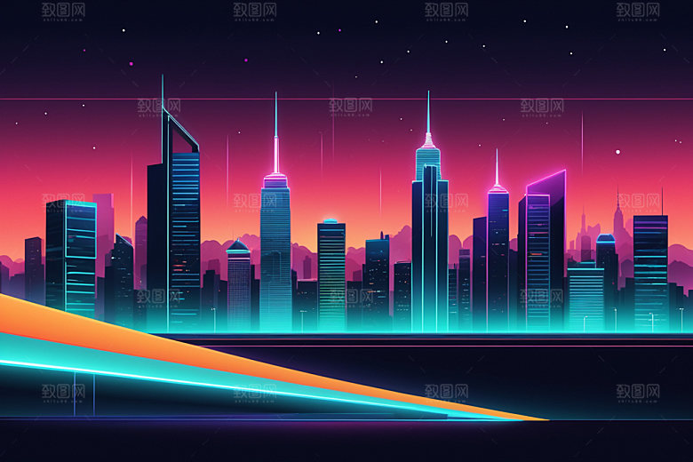 霓虹城市都市赛博朋克插画