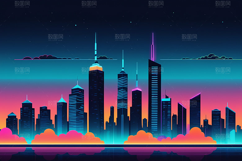 霓虹城市都市科技感插画