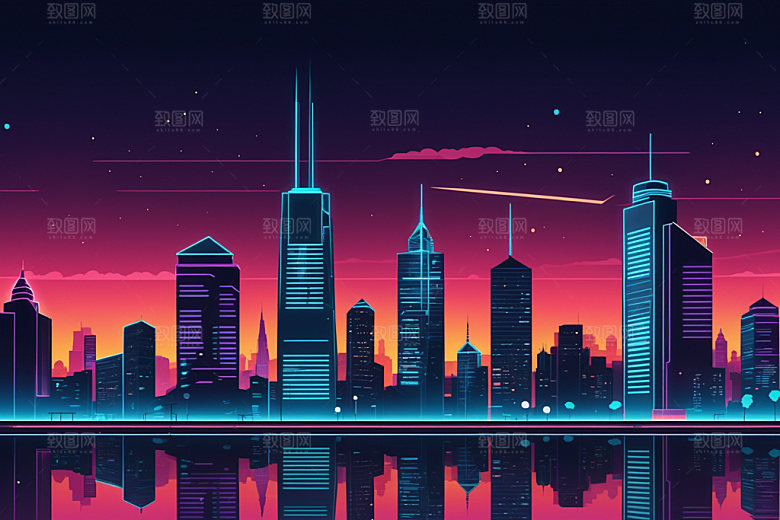 霓虹城市科技感彩色插画