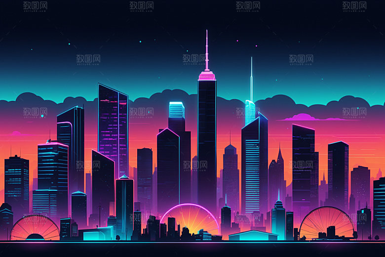 霓虹城市都市时尚插画