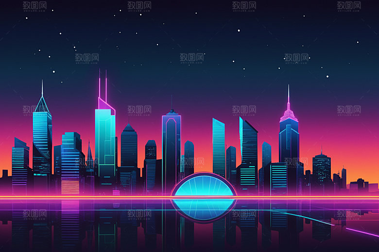 霓虹城市赛博朋克未来插画