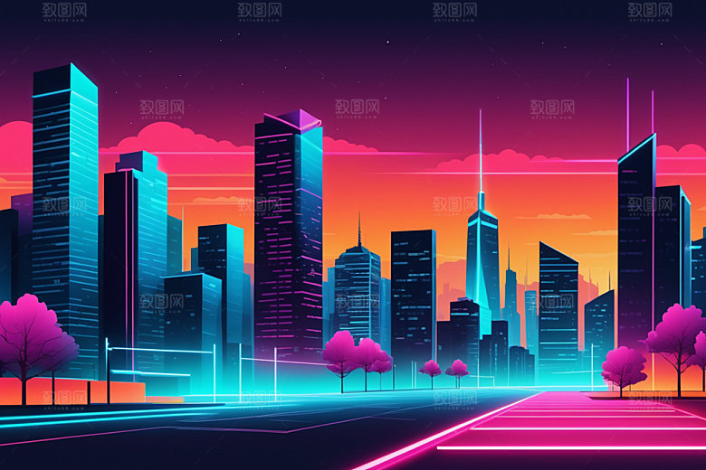 霓虹城市时尚未来插画