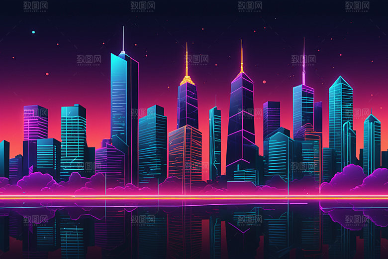 霓虹城市时尚彩色插画