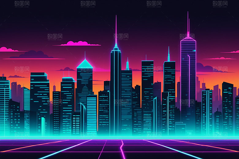 霓虹城市元素未来插画