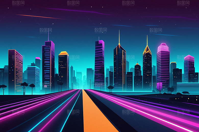 霓虹城市时尚未来插画