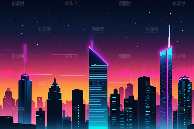 霓虹城市时尚未来插画