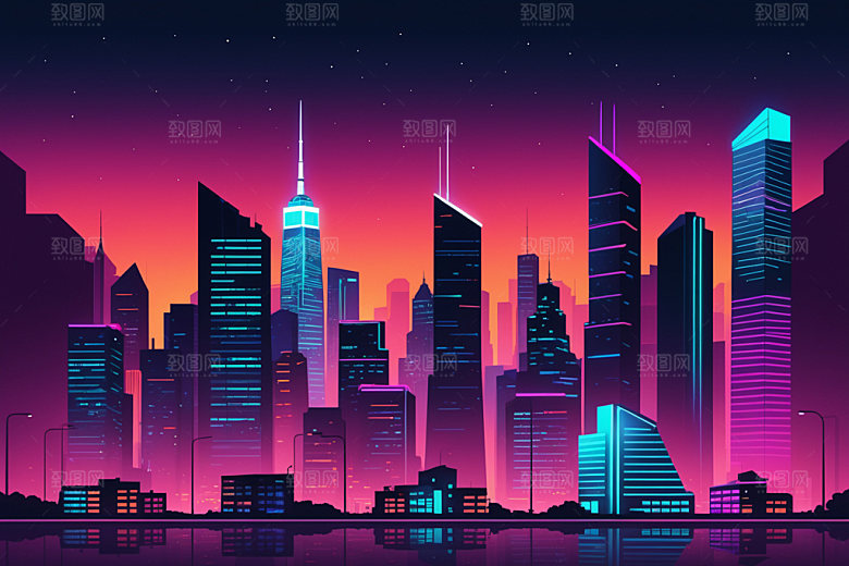 霓虹城市时尚未来插画