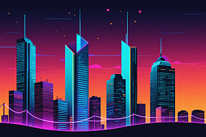 霓虹城市未来彩色插画