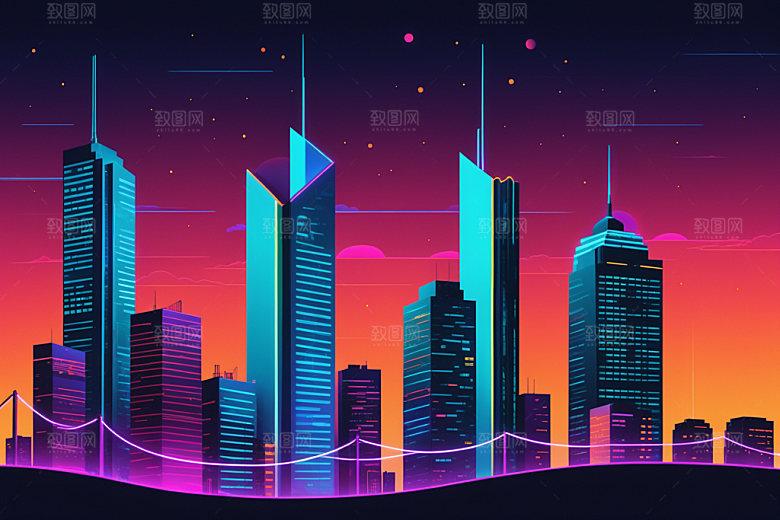 霓虹城市未来彩色插画