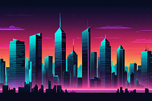 霓虹城市地标科技感插画