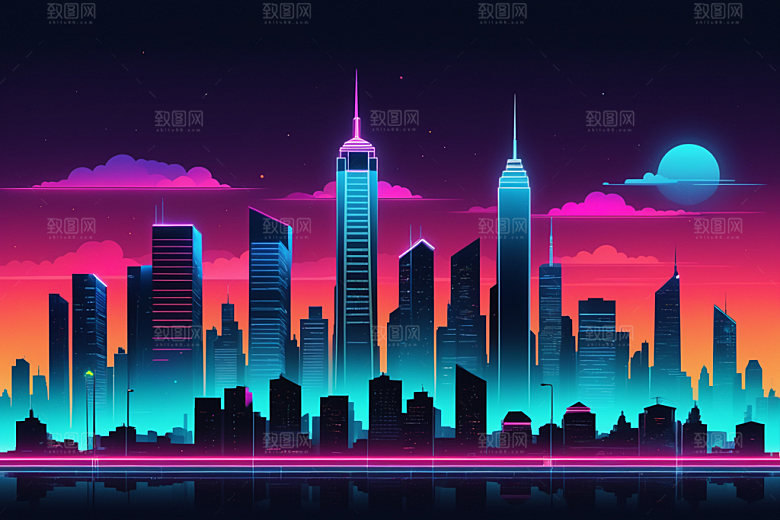 霓虹城市未来时尚插画