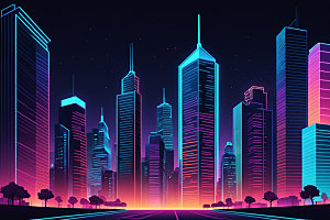 霓虹城市未来时尚插画