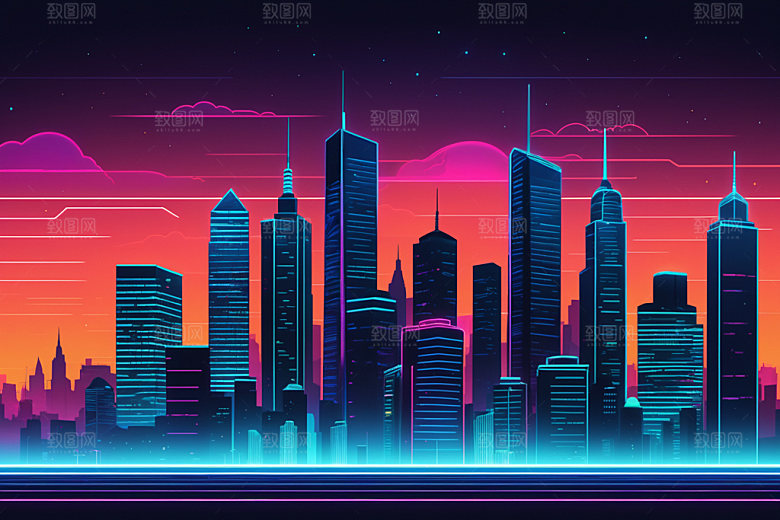 霓虹城市时尚地标插画