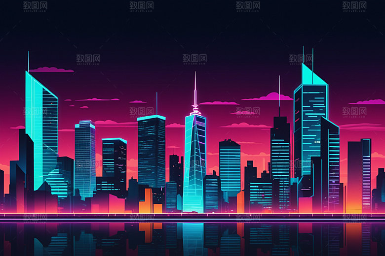 霓虹城市赛博朋克时尚插画