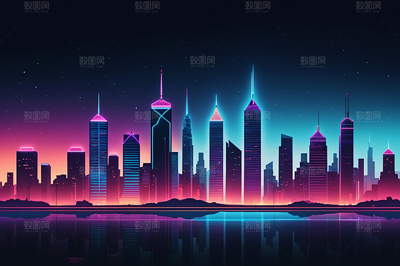 霓虹城市元素未来插画