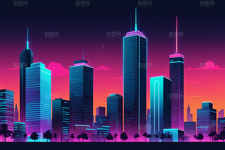 霓虹城市时尚未来插画