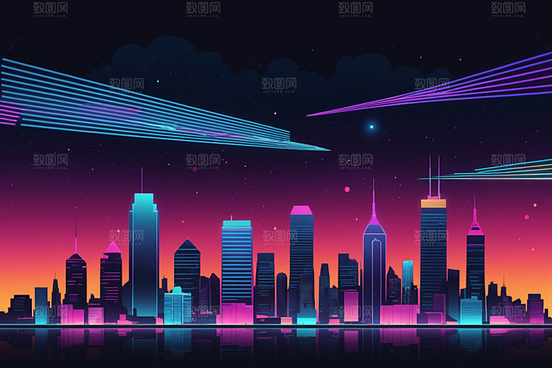 霓虹城市都市赛博朋克插画