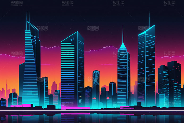 霓虹城市科技感元素插画