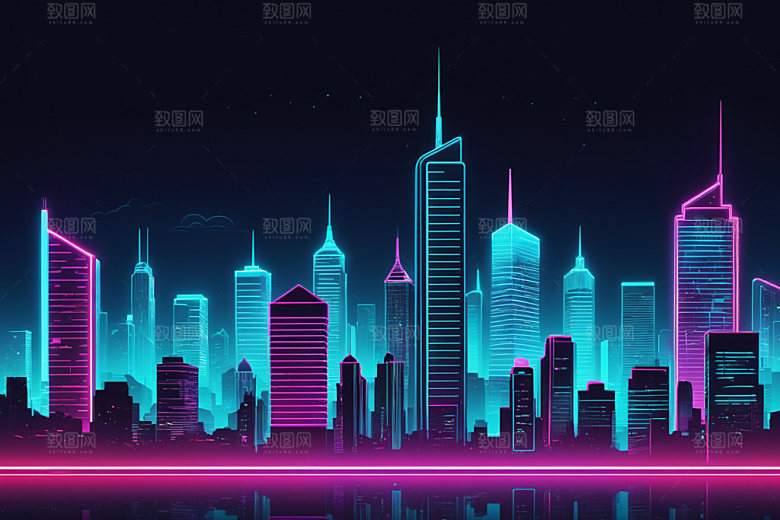 霓虹城市时尚地标插画