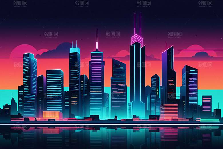 霓虹城市都市未来插画