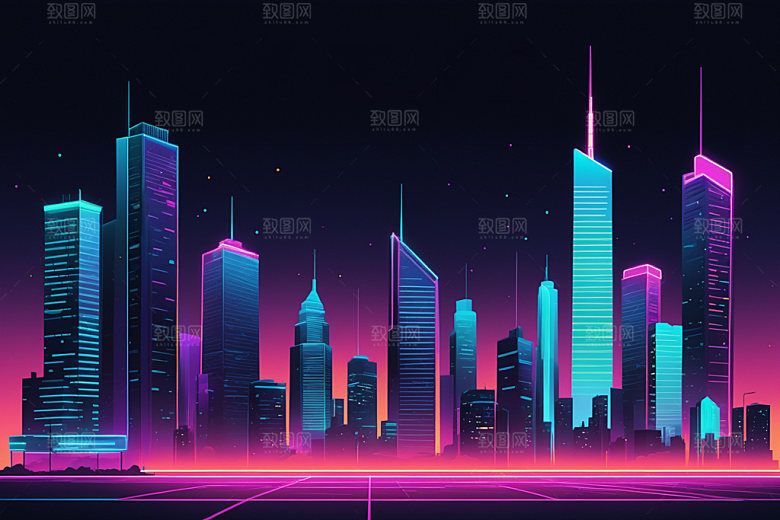 霓虹城市都市元素插画