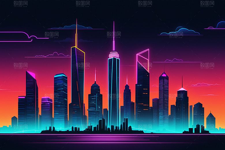 霓虹城市时尚元素插画