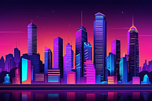 霓虹城市未来建筑插画