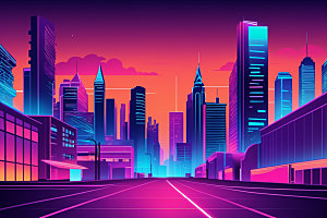 霓虹城市科技感时尚插画