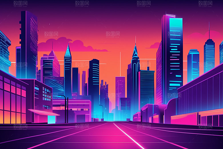 霓虹城市科技感时尚插画