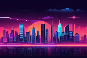霓虹城市未来科技感插画
