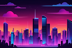 霓虹城市未来元素插画