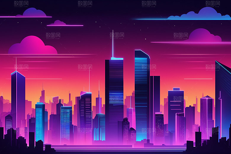 霓虹城市未来元素插画