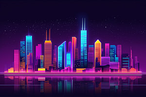 霓虹城市彩色都市插画