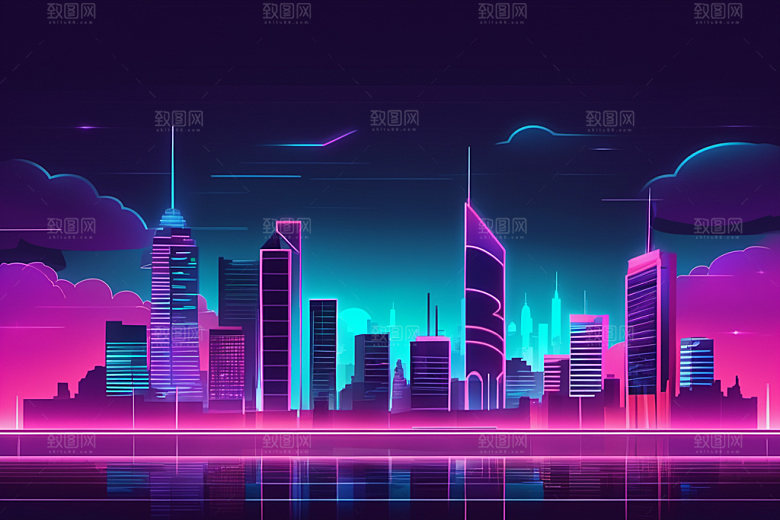 霓虹城市时尚赛博朋克插画