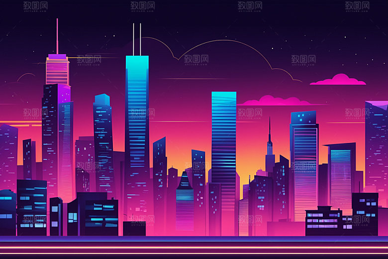 霓虹城市未来赛博朋克插画