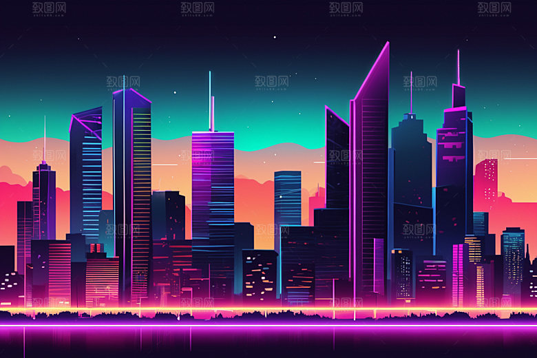 霓虹城市都市未来插画