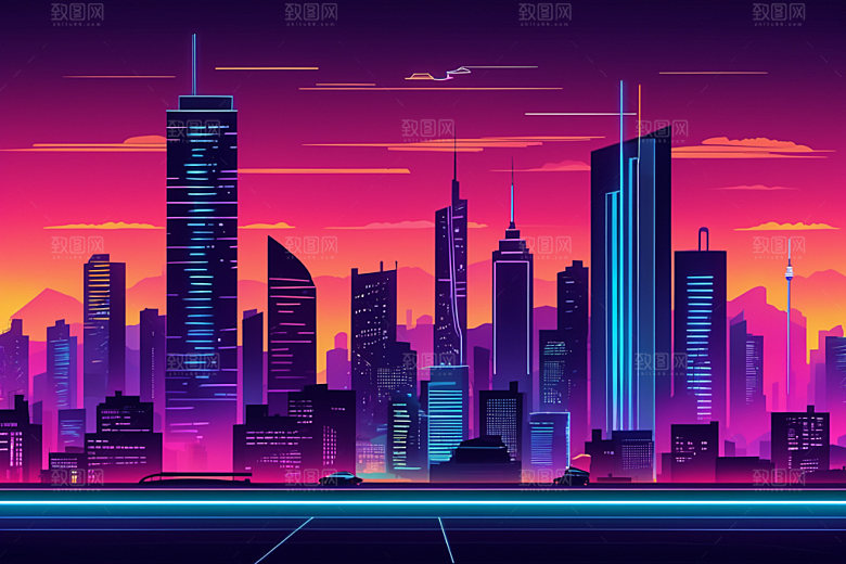 霓虹城市时尚都市插画