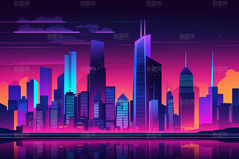 霓虹城市未来元素插画