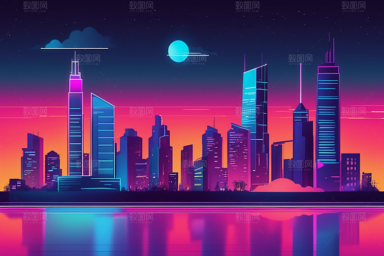 霓虹城市时尚元素插画