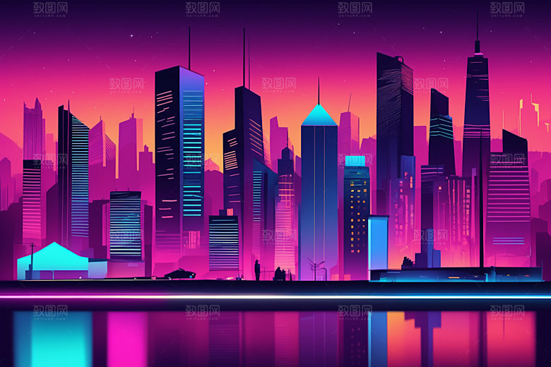 霓虹城市都市未来插画