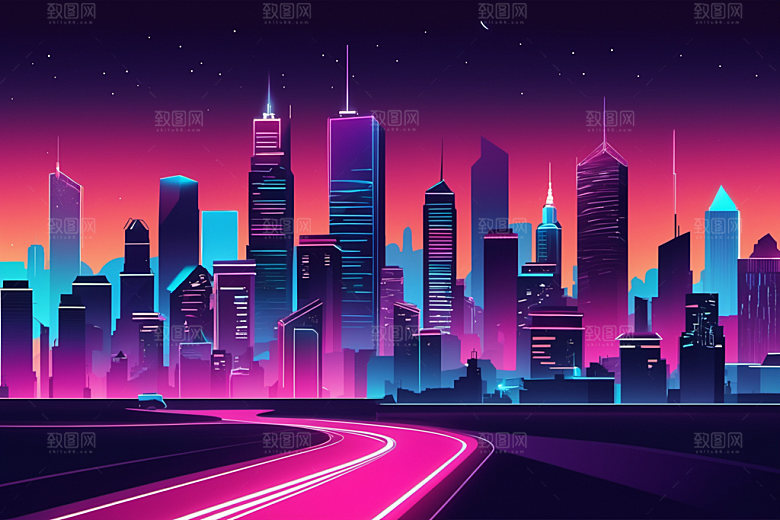 霓虹城市时尚未来插画