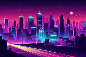 霓虹城市未来建筑插画
