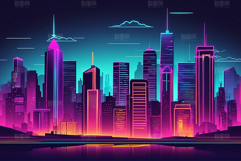 霓虹城市未来元素插画
