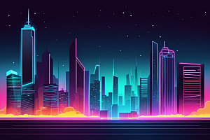 霓虹城市都市建筑插画