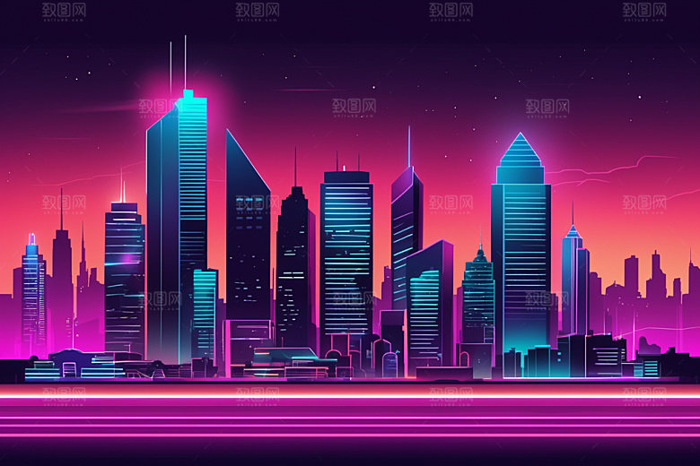 霓虹城市都市时尚插画